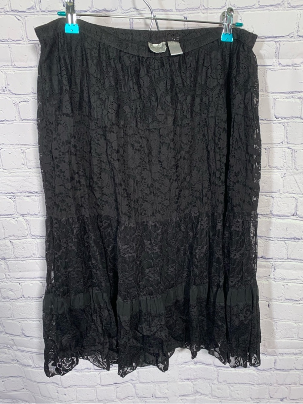 Chicos Womens Black Lace Midi Skirt Size L (2) Whimsigoth Fairy Grunge Goth Punk